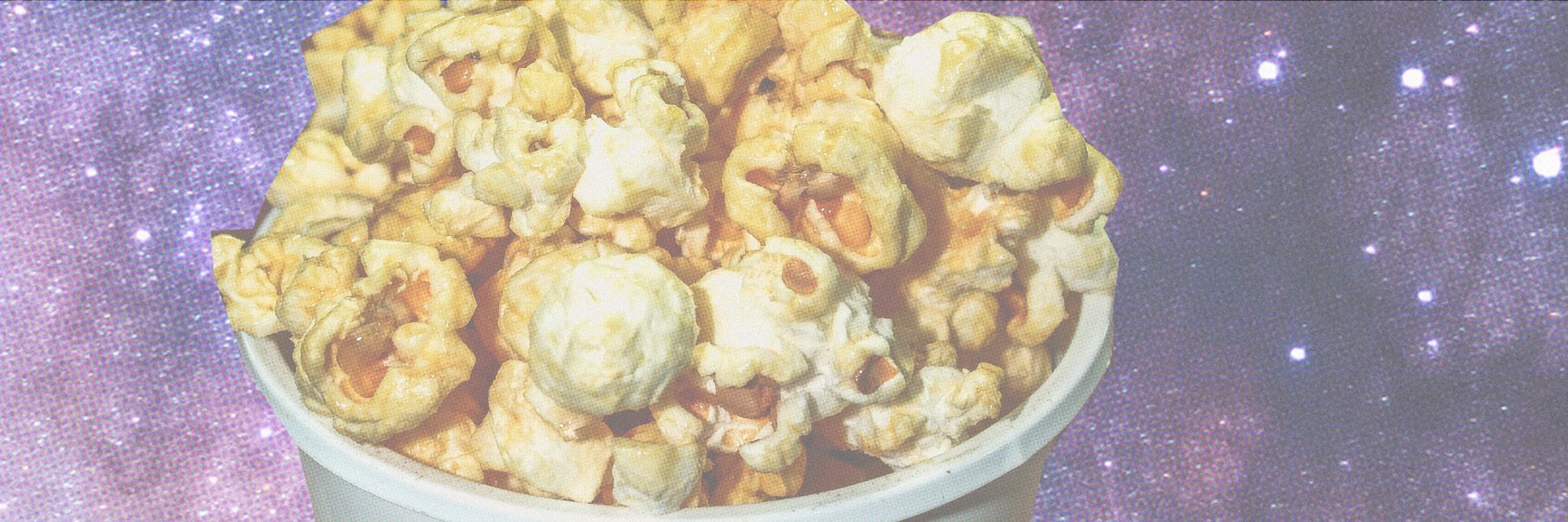 popcorn layered on top of purple galaxy background