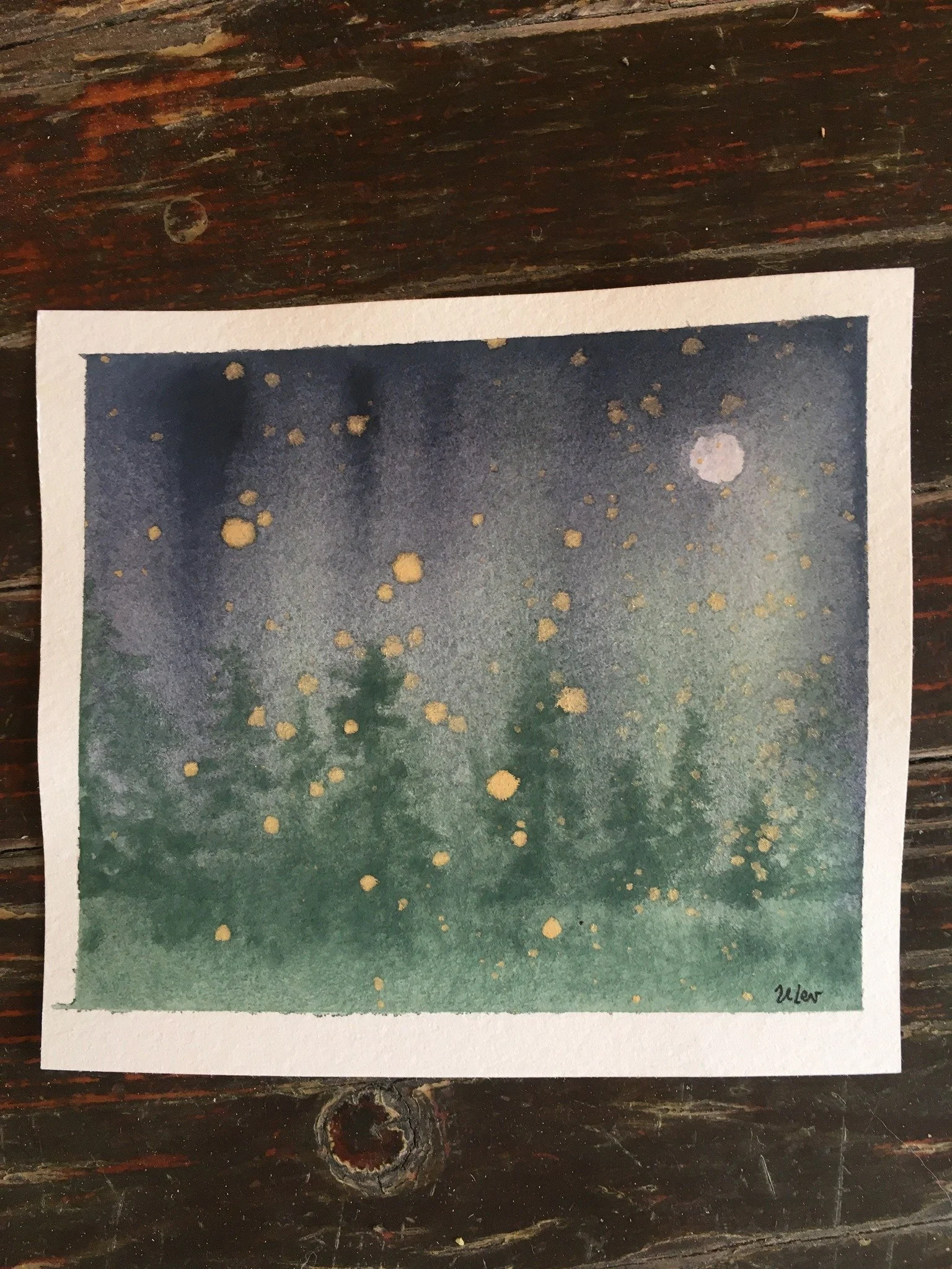 Abstract watercolor night scene