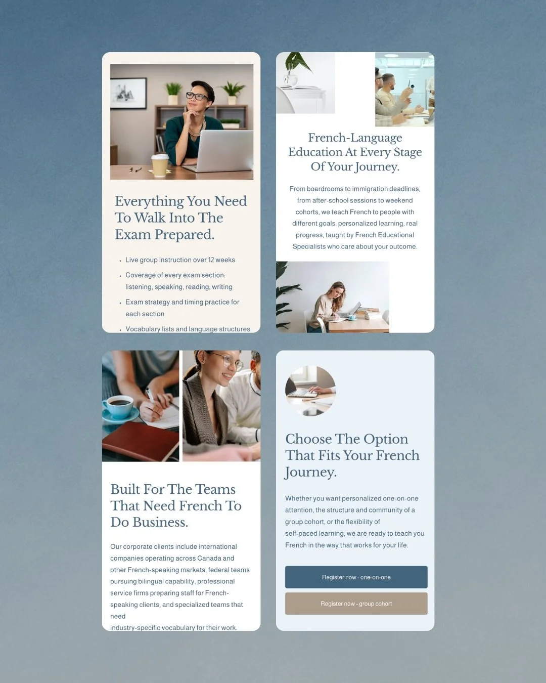 The Client L&rsquo;Agence French is a Toronto-based private tutoring school offering personalized French lessons for adults and children.

The Problem The existing website required a complete redesign to address outdated visuals, poor navigation, and