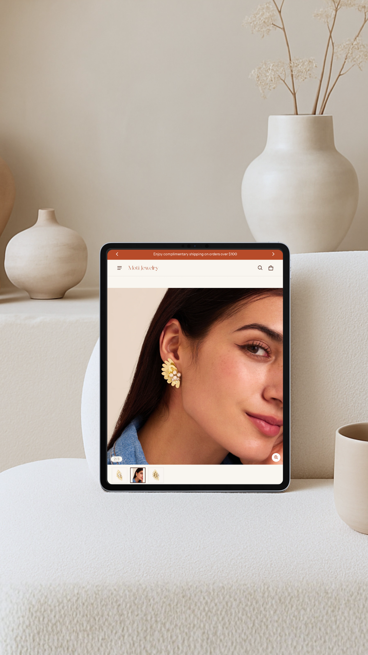 Womens fashion brass made jewelry store on tablet