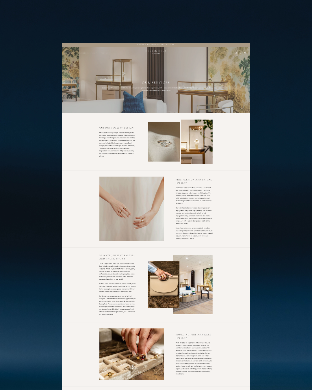 Golden Hour Jewelers Shopify store homepage designed by CreateNext