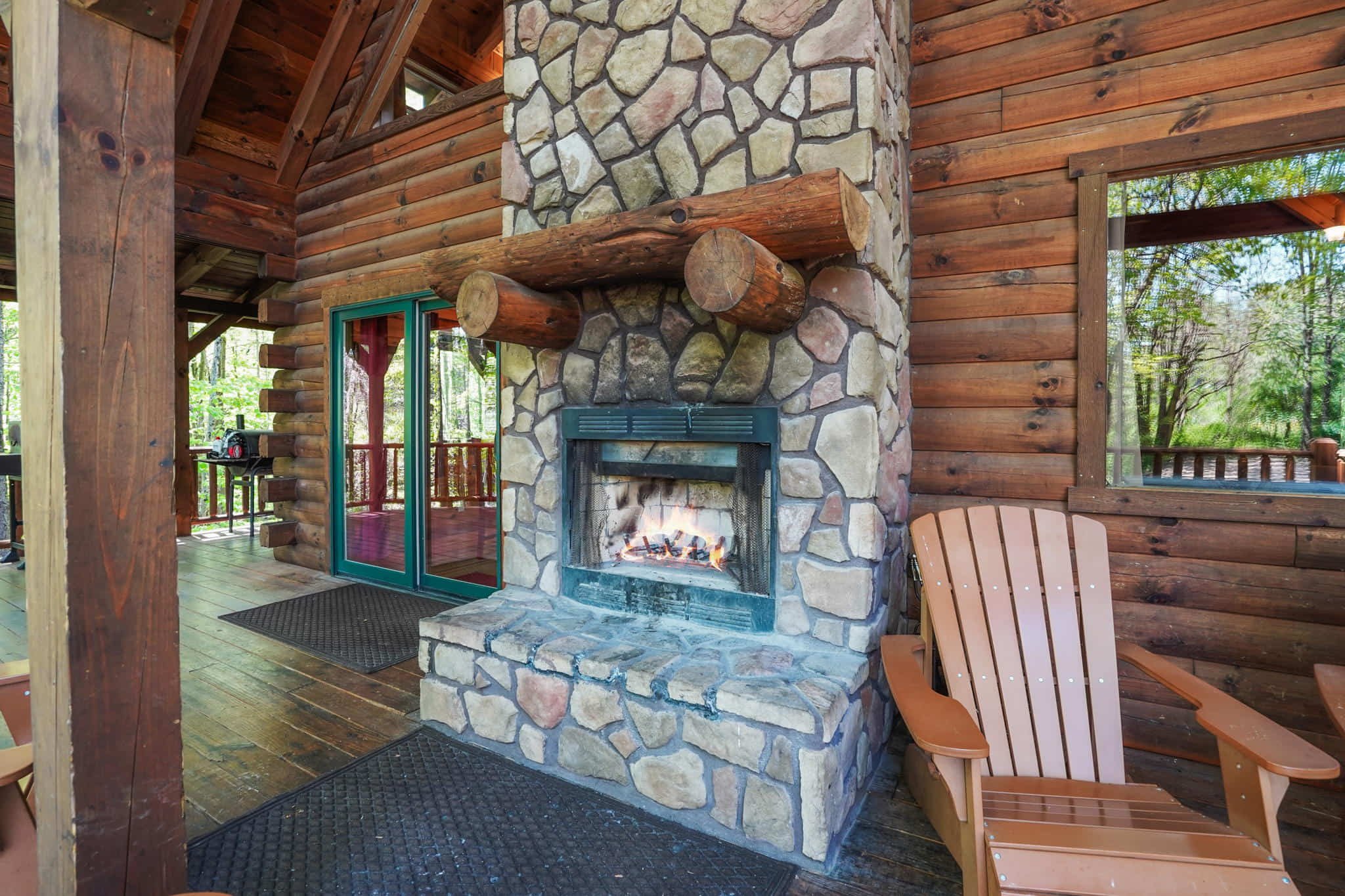 Redwood Lodge Exterior Fireplace Hocking Hills Ohio