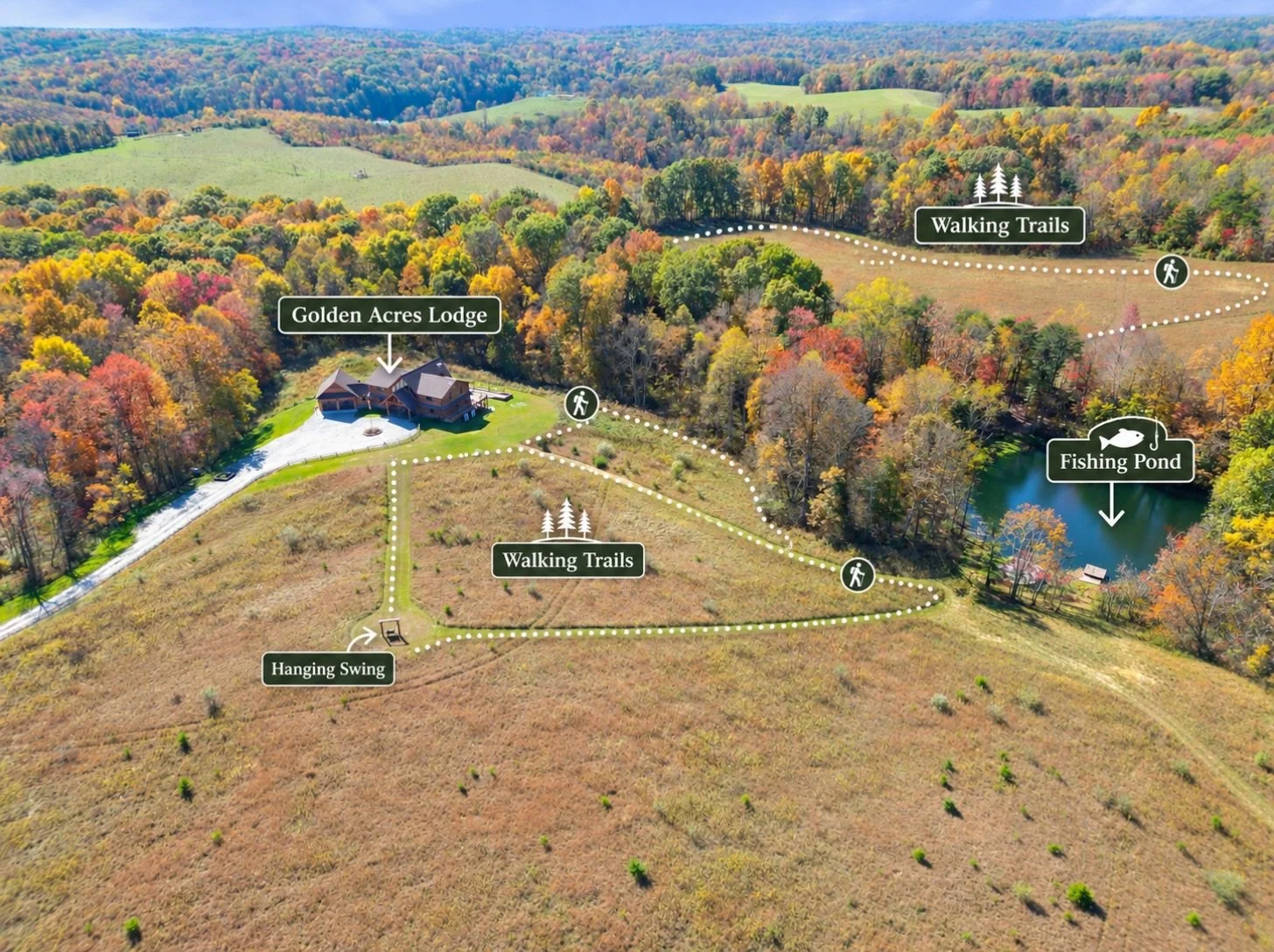 Guests are often seeking privacy during their stay in Hocking Hills- and you won&rsquo;t find many properties as secluded and spacious as Golden Acres! You&rsquo;ll have 40 beautiful acres to spread out! Have your morning coffee up on the hanging swi