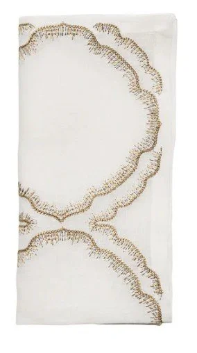 Kim Seybert Daydream Napkin in White, Gold & Silver