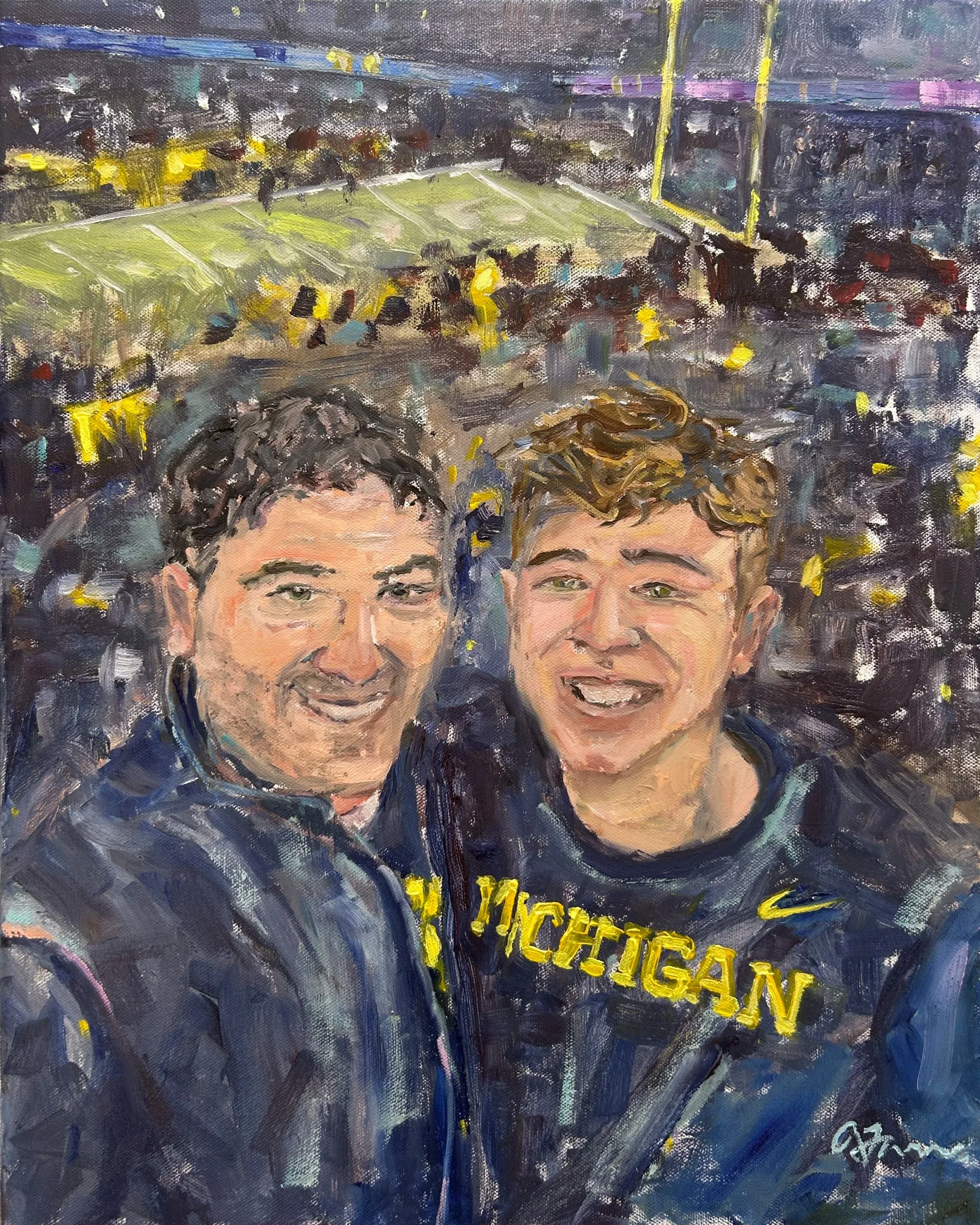 Father + son selfie 
oil painting by request