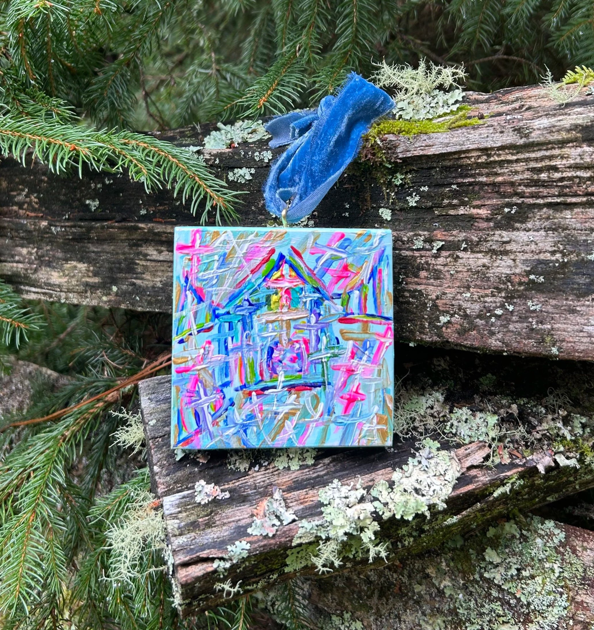 The Heaven House 
4 x 4 ornament
painted wood block