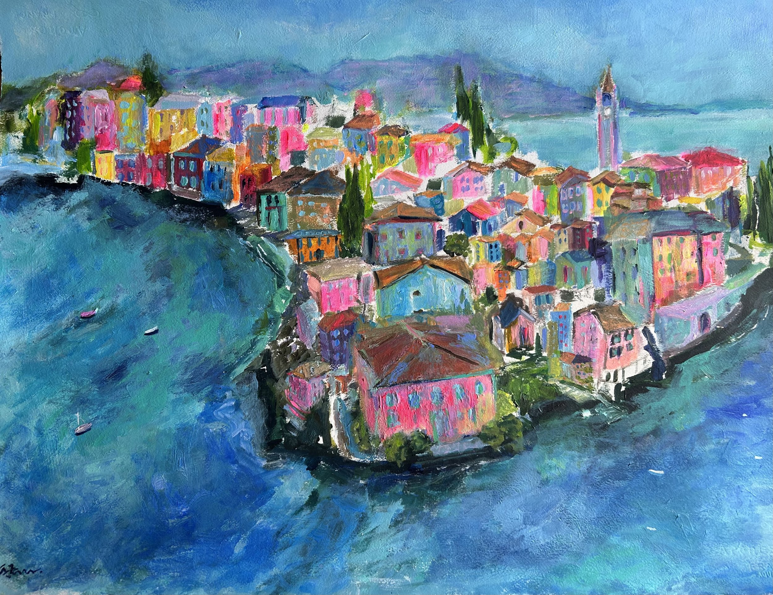 Lake Como (my interpretation) 
acrylic on paper
22 x 30