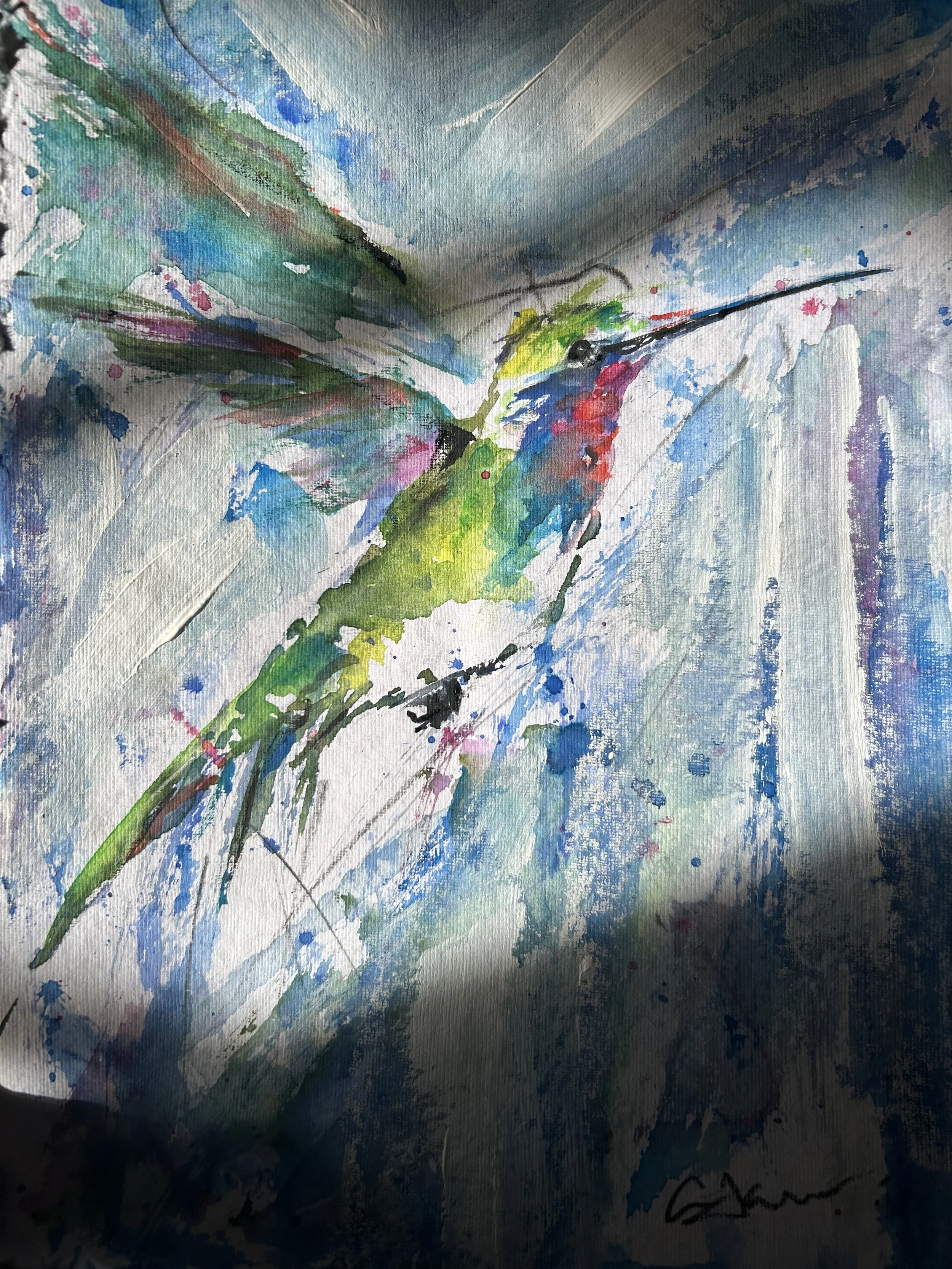 Hummingbird 1 
watercolor + acrylic on paper
9 x 12