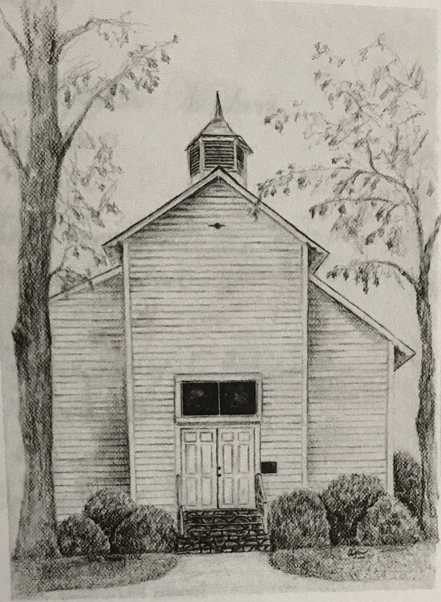 Drawing of church for wedding program cover