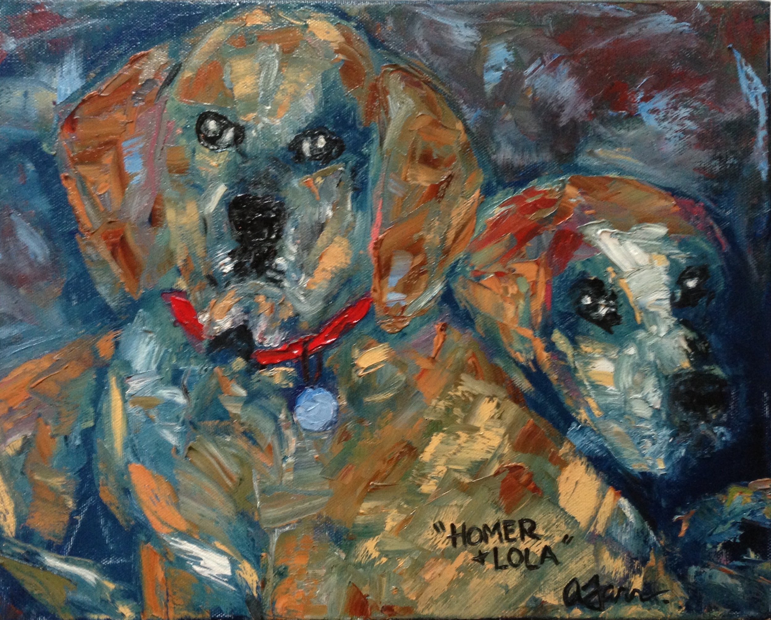 oil abstract dogs homer and lola .JPG