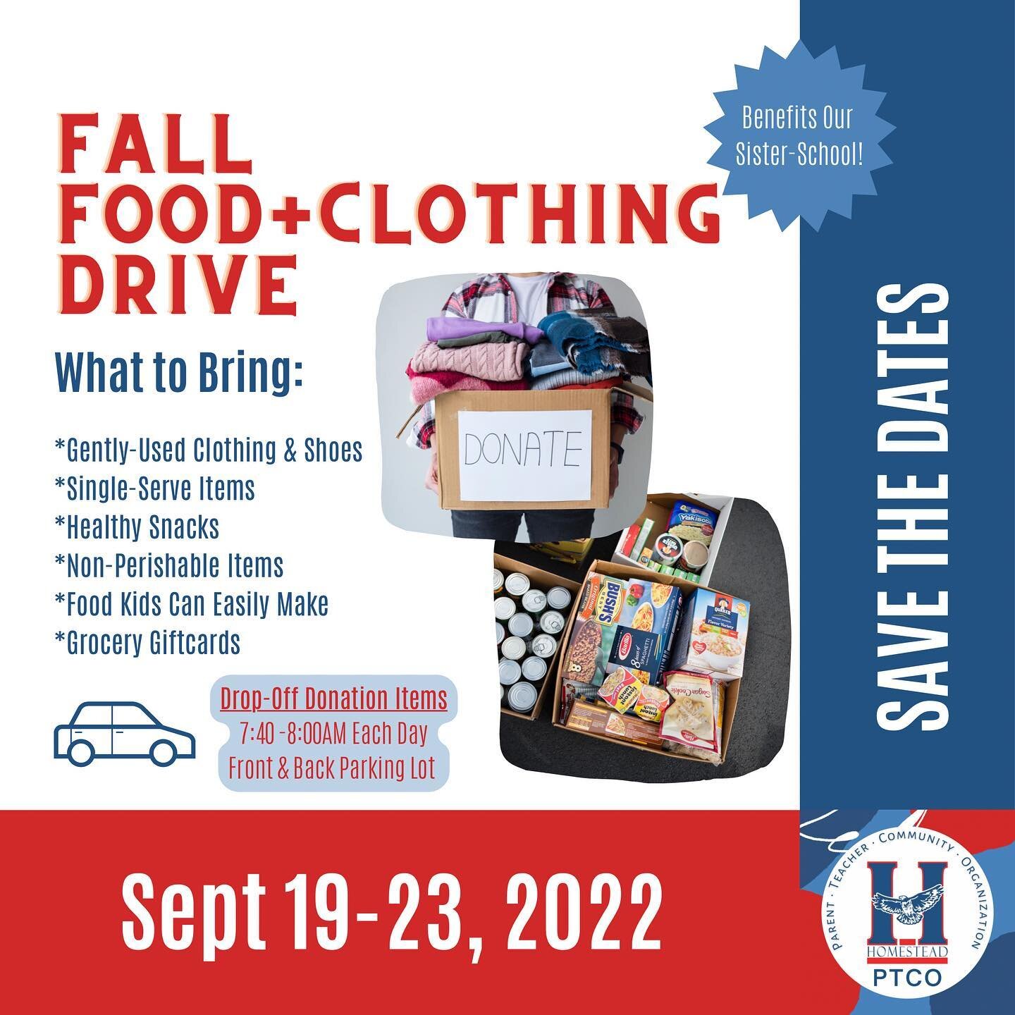 GATHER NOW &gt; GIVE NEXT WEEK! Choosing an outfit for school pictures on the 15th? Realizing how your child has outgrown so many things? It&rsquo;s the PERFECT time to gather items for donation to our Fall Food &amp; Clothing Drive!

From Sept 19-23