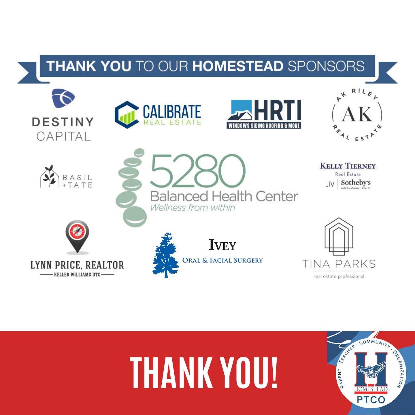 A HUGE THANK YOU to our Homestead Sponsors for another amazing year! 👏🏻👏🏻👏🏻 @lynnlprice @williamsandivey_oralsurgery @tinaparkshomes @kellyrtierney @5280bhc @basilandtate @akrileydenver @hrti_exteriorhomerenovation @calibrate_re