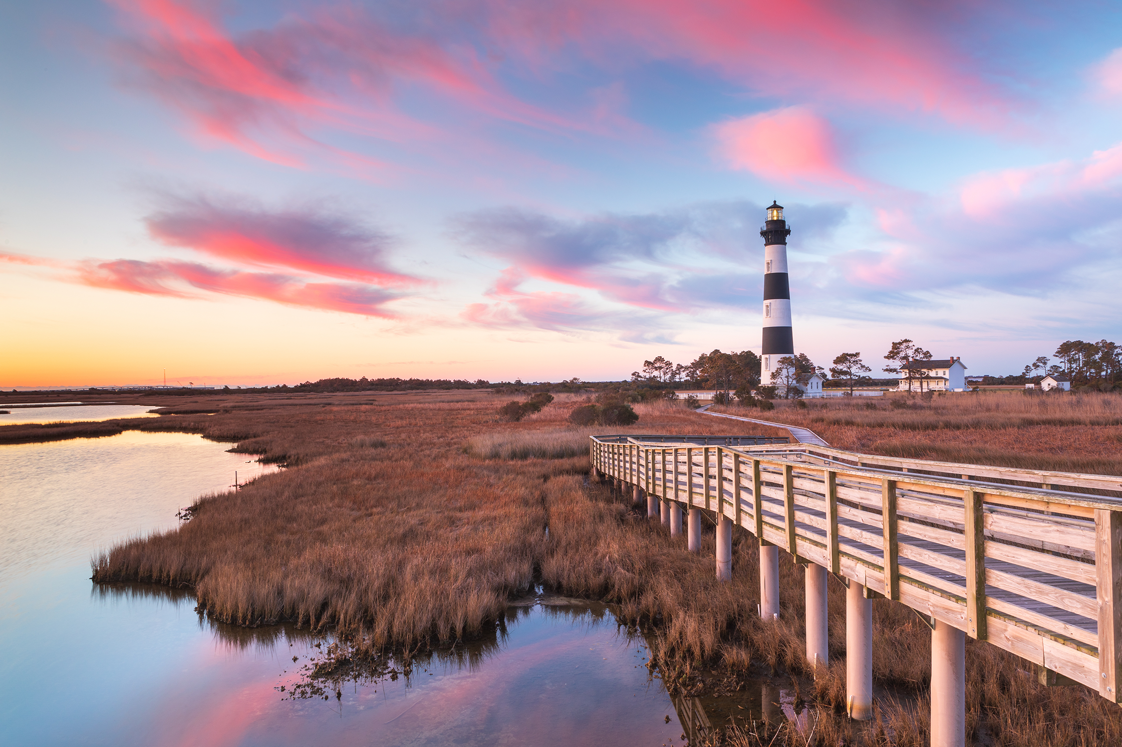 Pink clouds in the sky over the marsh on Bodie Island, NC (Copy)