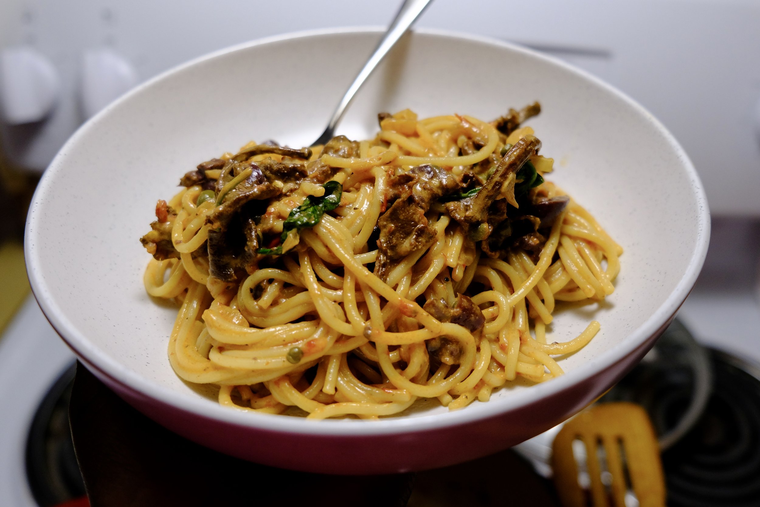 Pasta with foraged chanterelle and capers 
