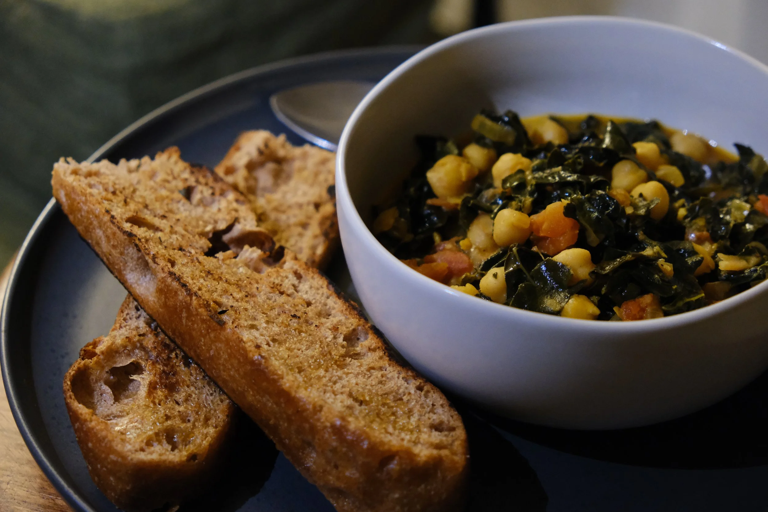 kale and chickpea soup with focaccia 