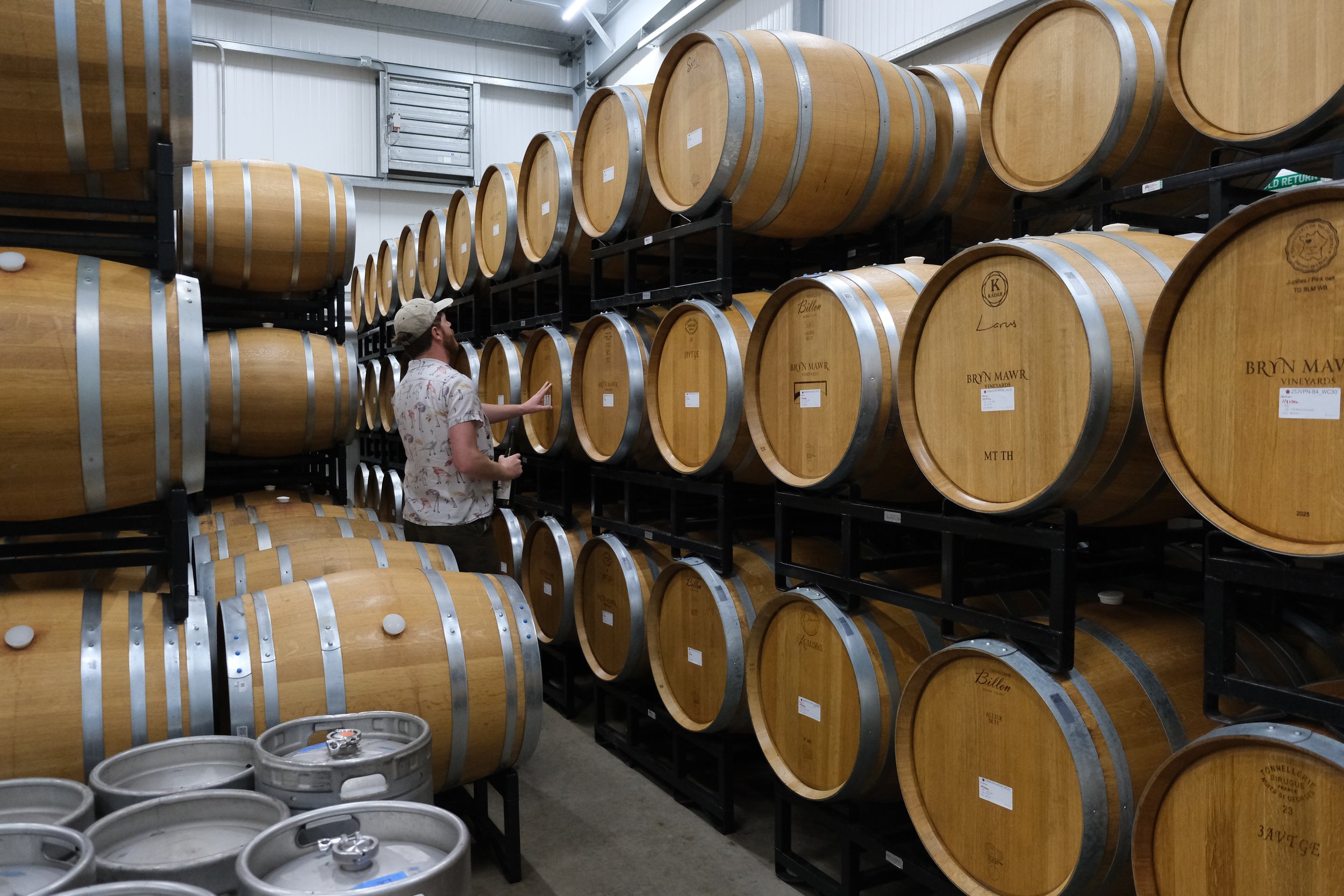In the winery with David Lauer of Bryn Mawr Vineyards

Photographed by Alice Achayo