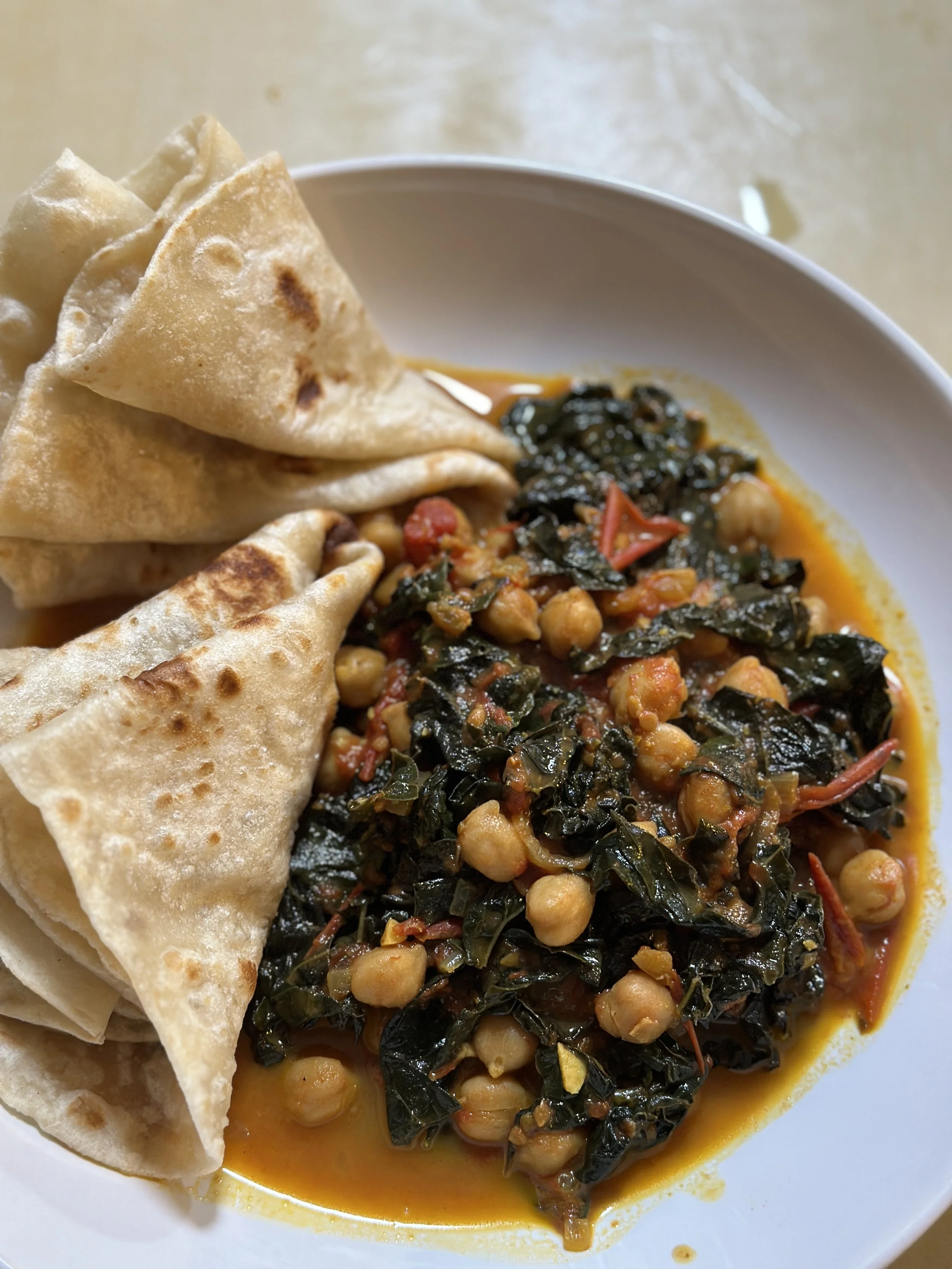 Kale and Chickpea stew with chapati 