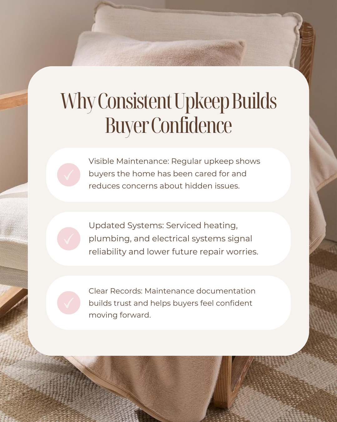 Consistent upkeep sends a clear message to buyers: this home has been cared for. When maintenance is visible and well-documented, it builds trust, reduces hesitation, and makes buyers more confident moving forward. #Realtor #CanadianRealtor #Investme