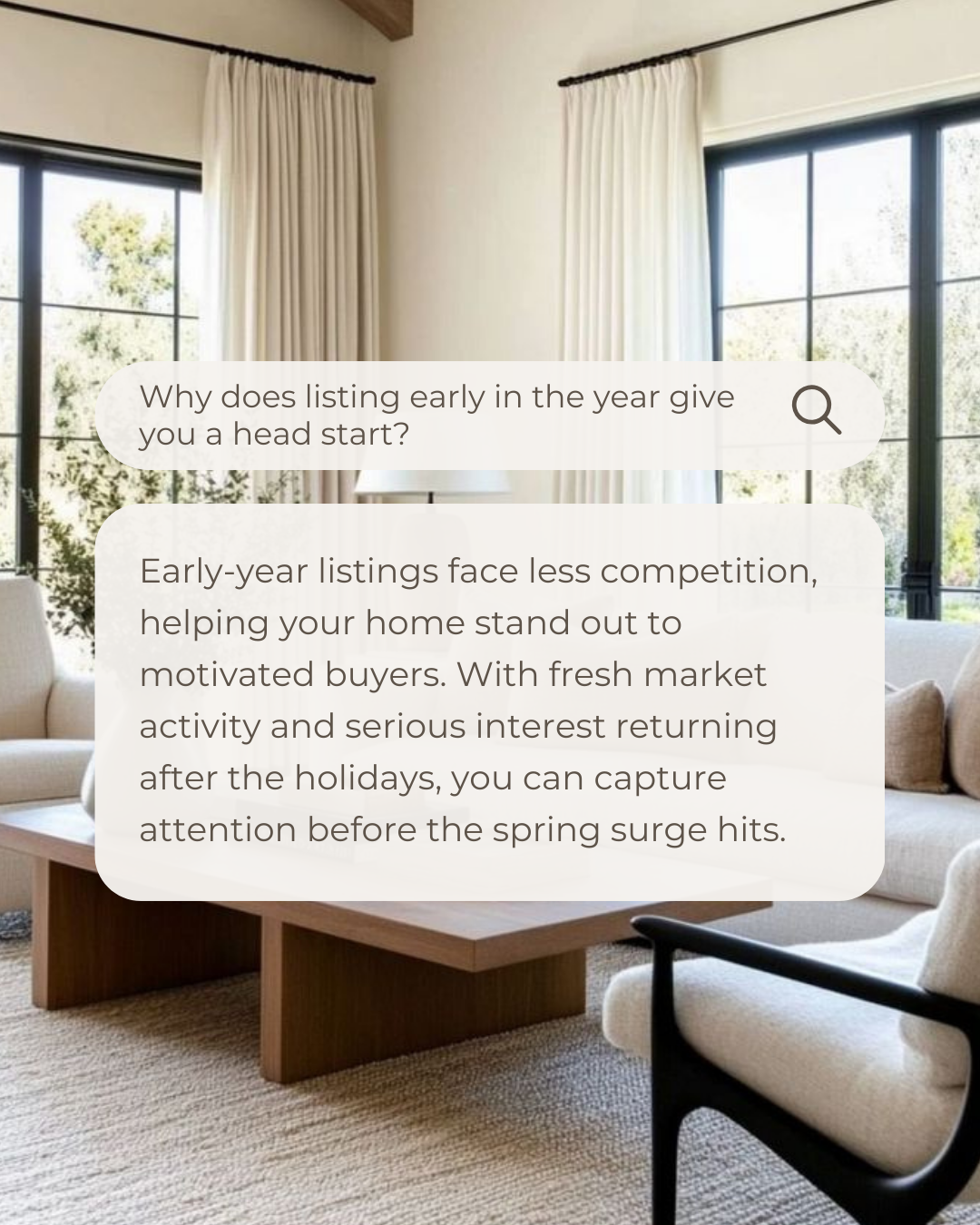 Listing early in the year can put you ahead of the competition. With serious buyers re-entering the market and fewer homes available, your property gets the visibility it deserves long before the spring rush begins.

#Realtor #CanadianRealtor #Invest