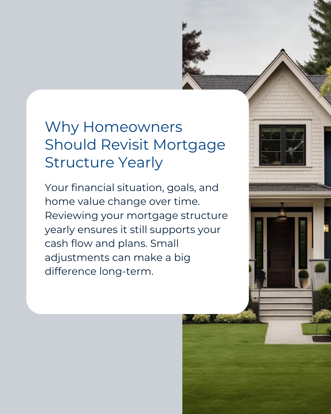 Your mortgage shouldn’t stay on autopilot. Checking in on your structure each year helps make sure it’s still working for you—not against you. A simple review now can lead to smarter options later. #CanadianMortgages #MortgageBrokersCA #HomeFinancing