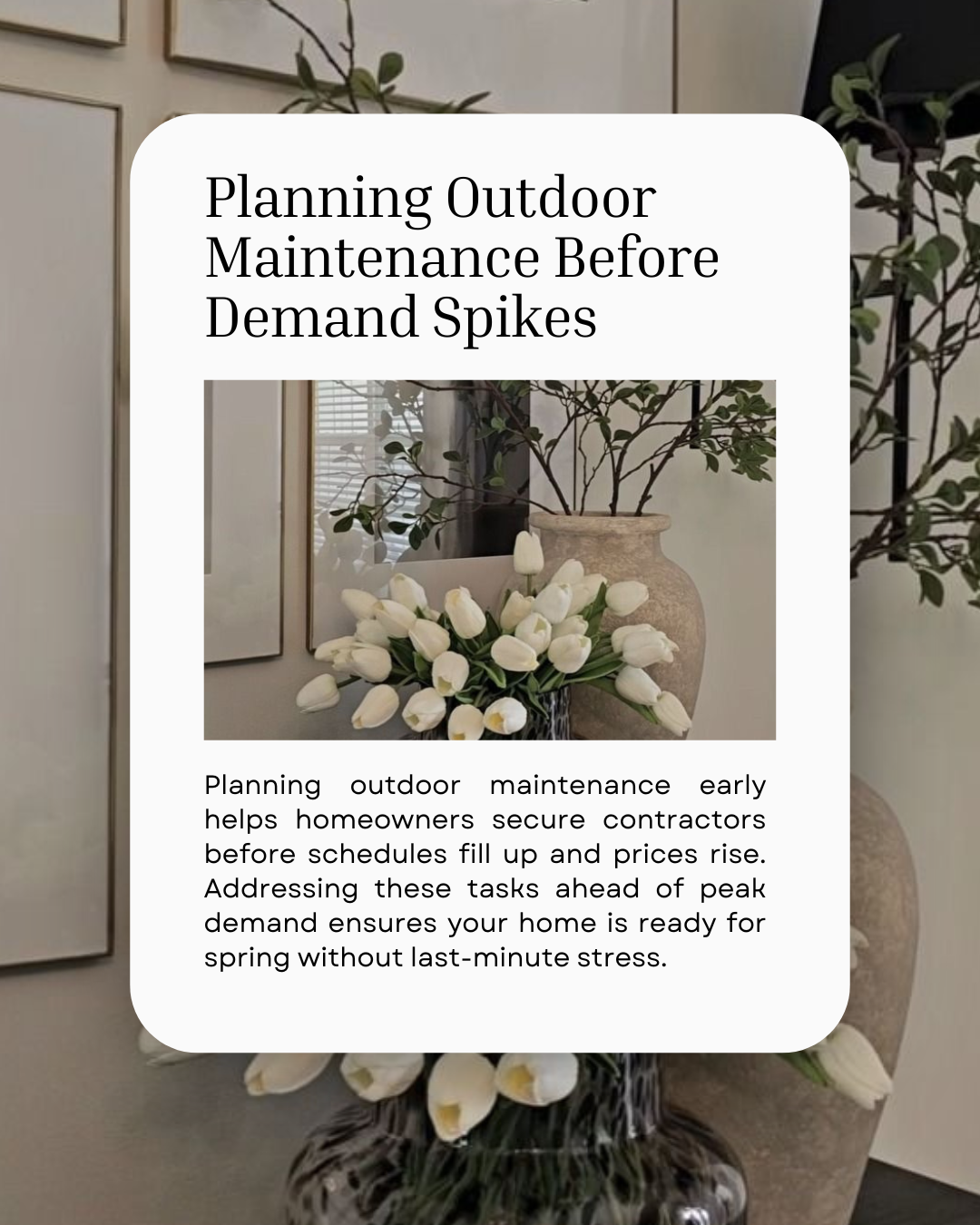 Outdoor maintenance gets booked fast once spring arrives. Planning ahead gives you more options, better timing, and peace of mind as the season changes. #CanadianBroker #CanadianAgent #HomeLoan #Investment #Finance #MortgageRate #CreditRepair #Refina