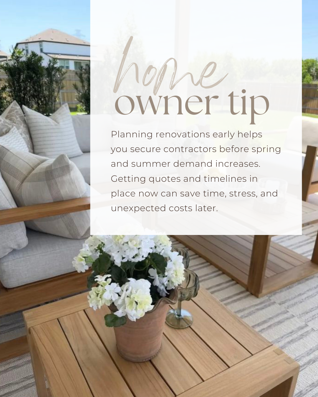 As the weather warms up, renovation demand rises quickly. Starting the planning process early helps homeowners stay ahead and move forward with projects more smoothly.

#HomeBuyingTips #PropertyMarket #HousingMarket #HomeOwnership #FinancialPlanning 