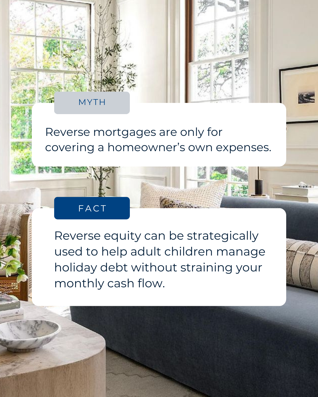 The holiday season can bring financial pressure for families—and reverse equity can offer support without adding monthly payments. If you’re considering helping your adult children get back on track, using your home’s equity wisely can create breathi