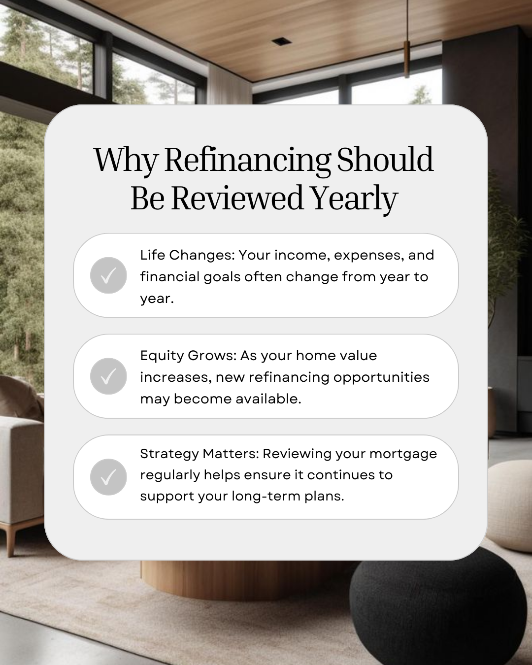 Your mortgage should evolve as your life and finances do. Reviewing refinancing options yearly helps you stay aligned with your goals, take advantage of growing equity, and avoid missing opportunities. #CanadianMortgages #MortgageBrokersCA #HomeFinan