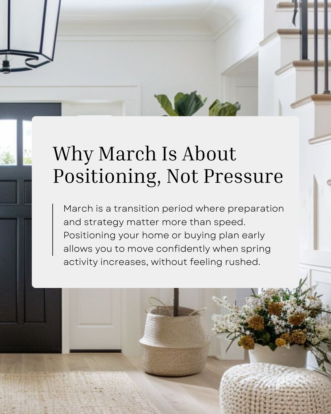 March isn’t about rushing decisions, it’s about setting yourself up for success. Thoughtful positioning now creates better opportunities and smoother outcomes as the market gains momentum. #CanadianBroker #CanadianAgent #HomeLoan #Investment #Finance