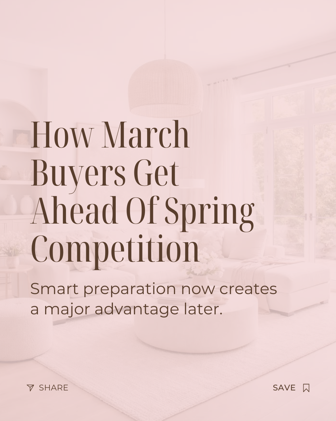 Spring competition doesn’t reward last-minute buyers, it rewards prepared ones. March is the time to get pre-approved, organize finances, and build a clear plan so you can move confidently when listings increase. Preparation is often the real advanta