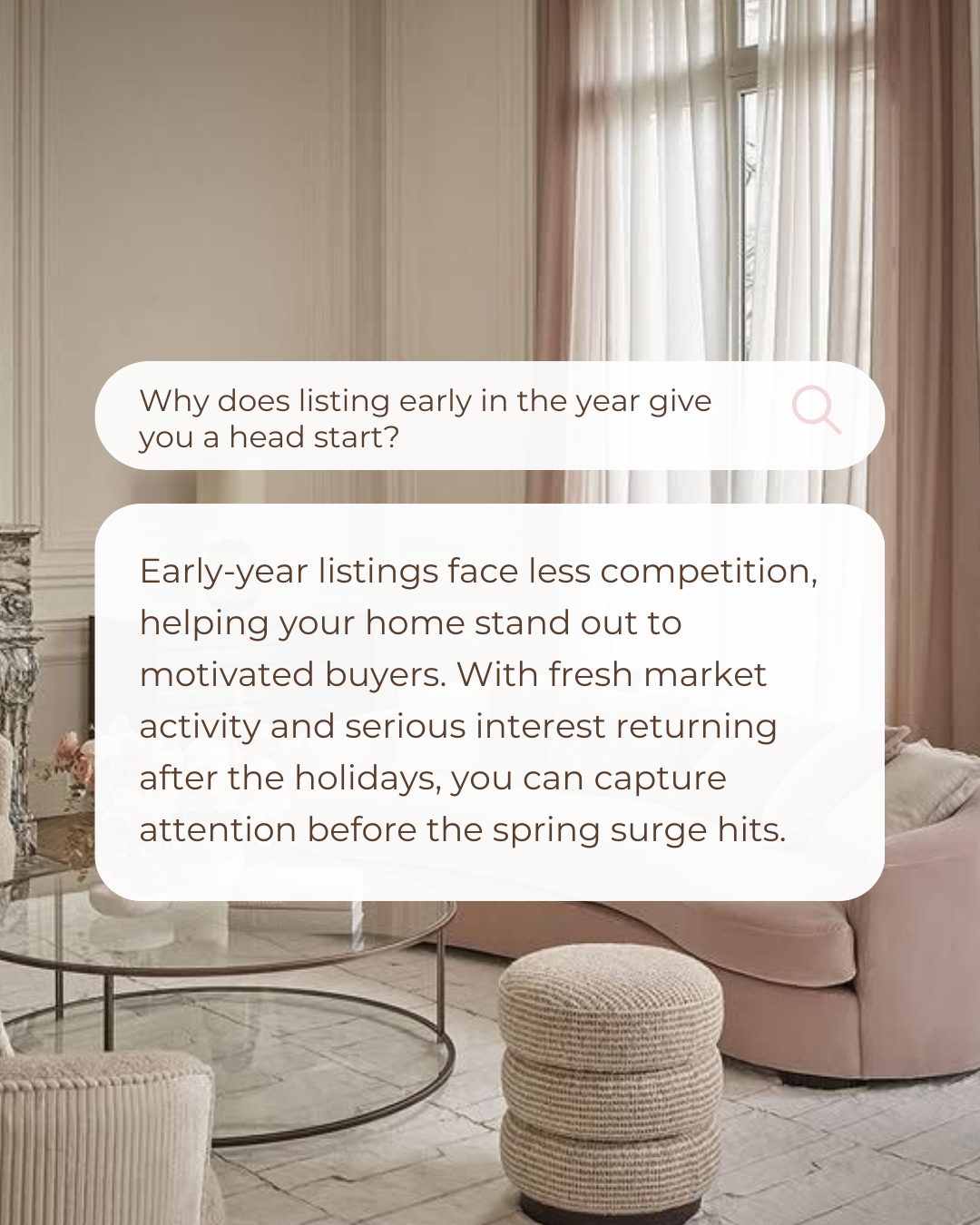 Listing early in the year can put you ahead of the competition. With serious buyers re-entering the market and fewer homes available, your property gets the visibility it deserves long before the spring rush begins. #Realtor #CanadianRealtor #Investm