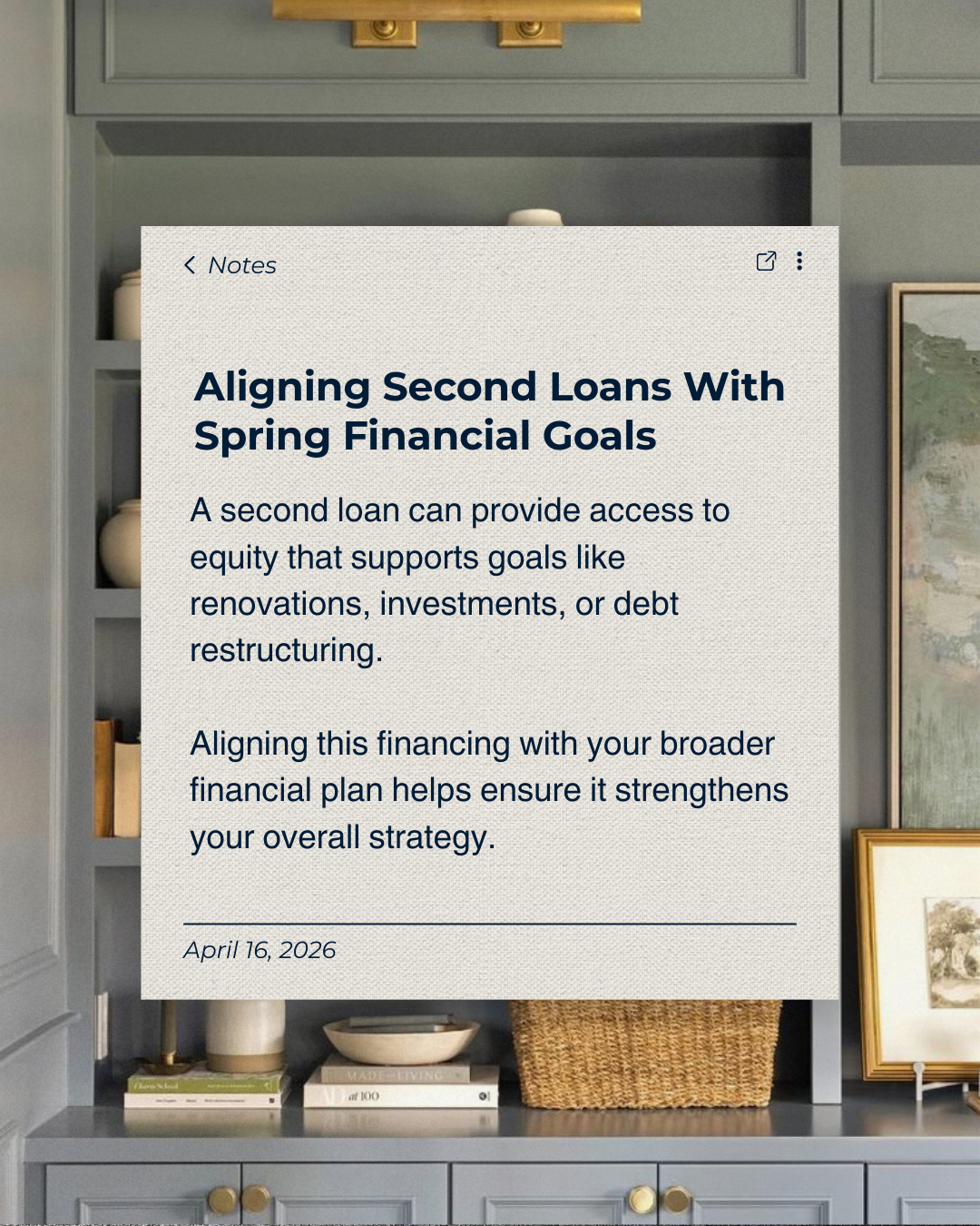 Spring is a natural time to reset financial goals and review your options. When structured thoughtfully, second loans can help turn plans into progress while keeping your finances balanced. #HomeBuyingTips #PropertyMarket #HousingMarket #HomeOwnershi
