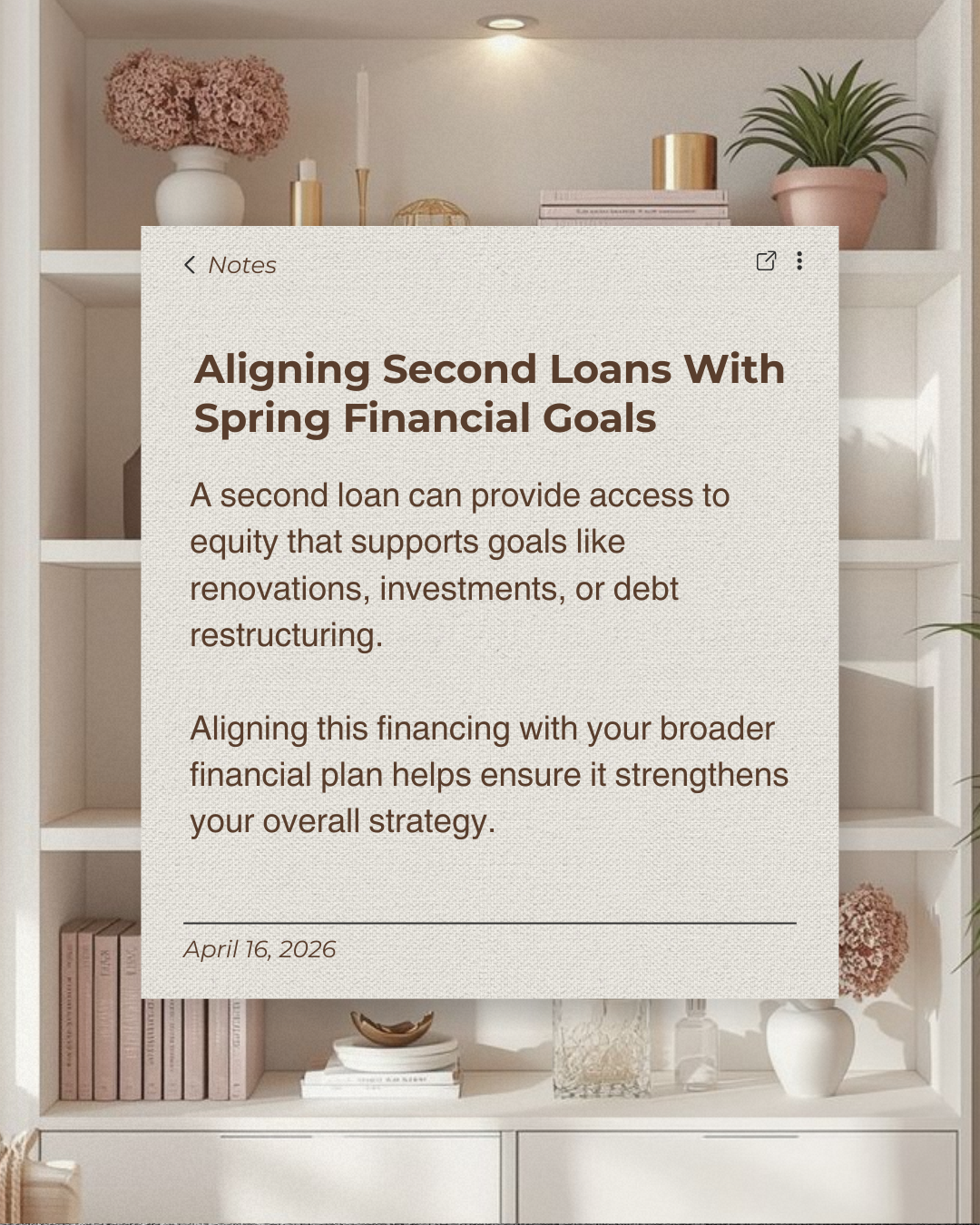 Spring is a natural time to reset financial goals and review your options. When structured thoughtfully, second loans can help turn plans into progress while keeping your finances balanced. #HomeBuyingTips #PropertyMarket #HousingMarket #HomeOwnershi