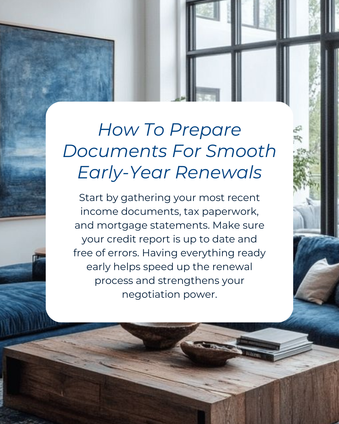 Renewals run smoother when your documents are organized early in the year. A little prep now can save time, reduce stress, and help you secure better terms. Let’s make your renewal as easy—and strategic—as possible. #CanadianMortgages #MortgageBroker