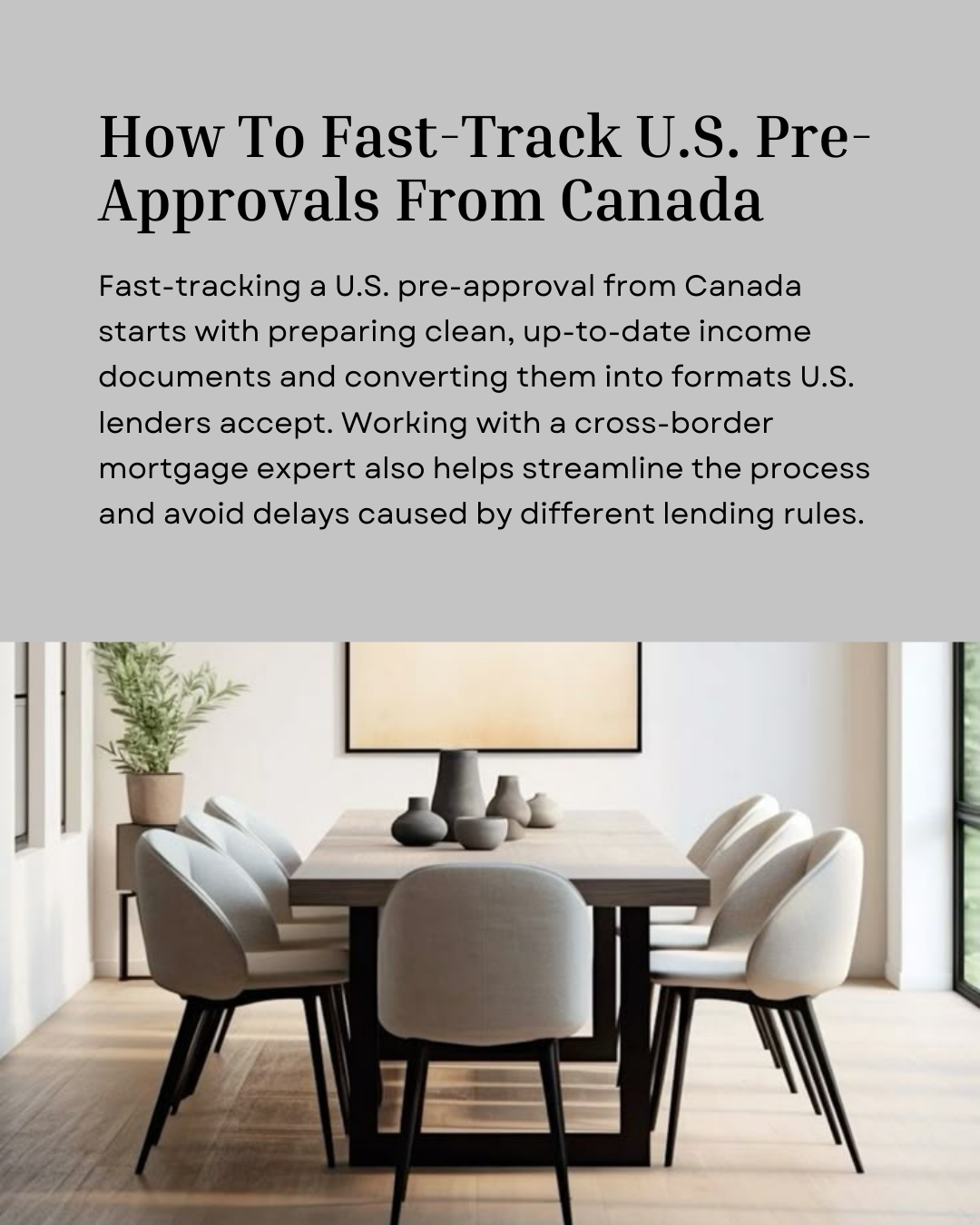 You can speed up your U.S. pre-approval by organizing your documents early and working with someone who understands cross-border lending. With the right strategy, buying in the U.S. from Canada becomes a smooth, stress-free process. #CanadianMortgage