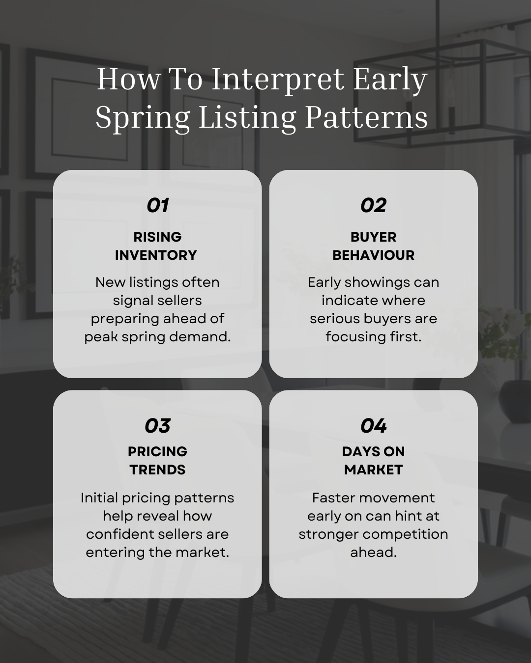 Early spring listings offer valuable insight into where the market may be headed. Paying attention to inventory, pricing, and buyer activity now helps shape smarter decisions as the season picks up. #Realtor #CanadianRealtor #Investment #DreamHome #M