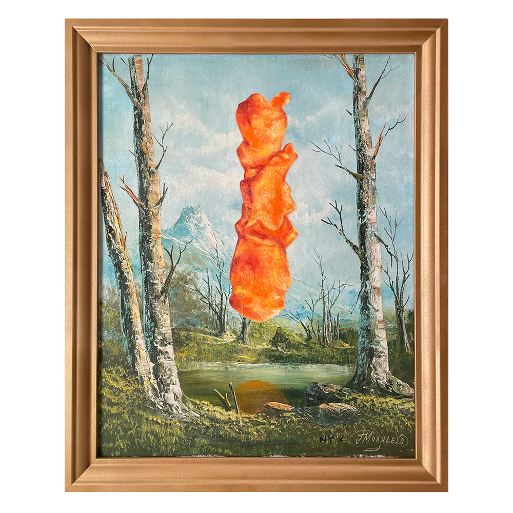 !
Oil on Found Painting
18.5 x 22.5"
For Sale