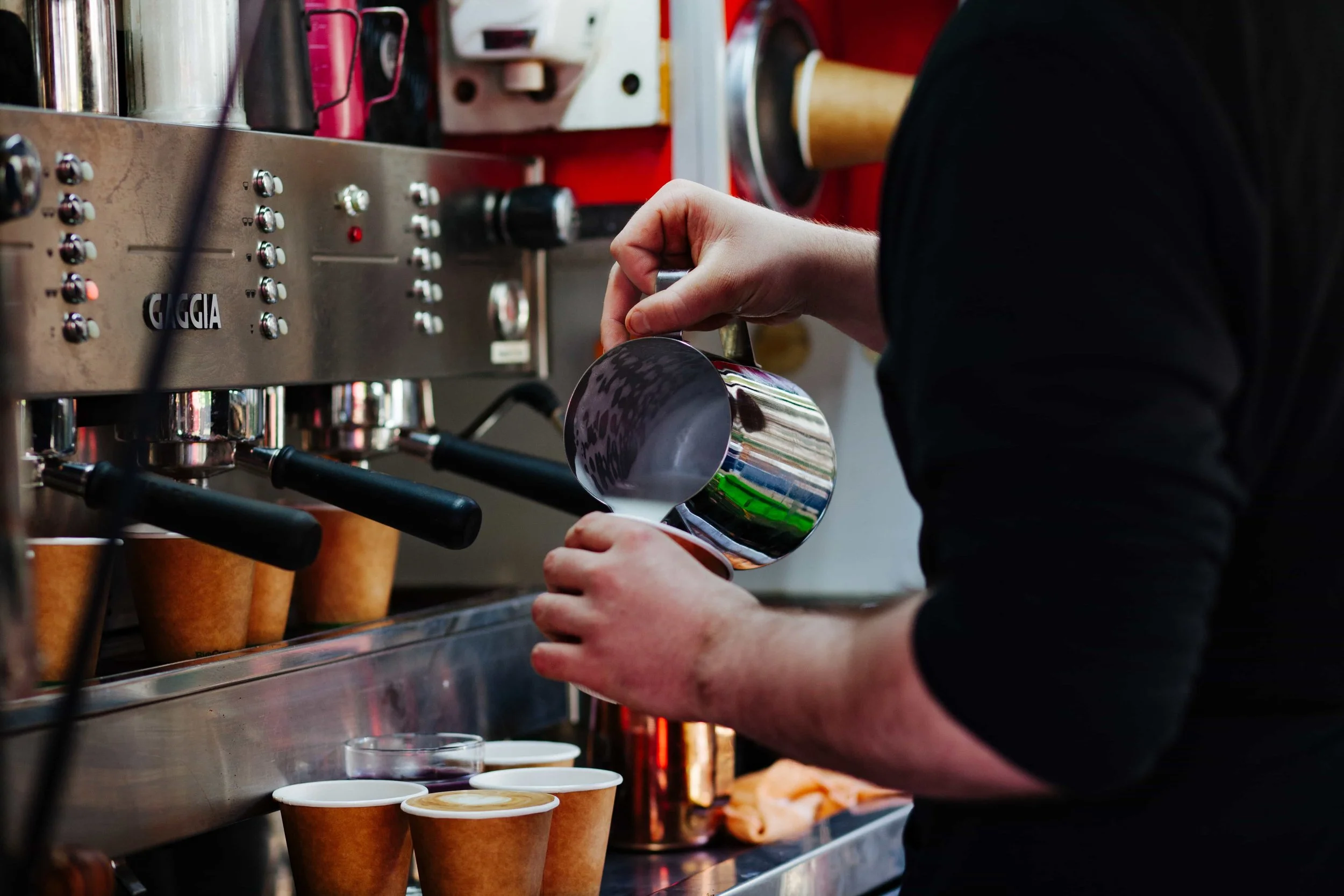 Making coffee at Rafael's Coffee van