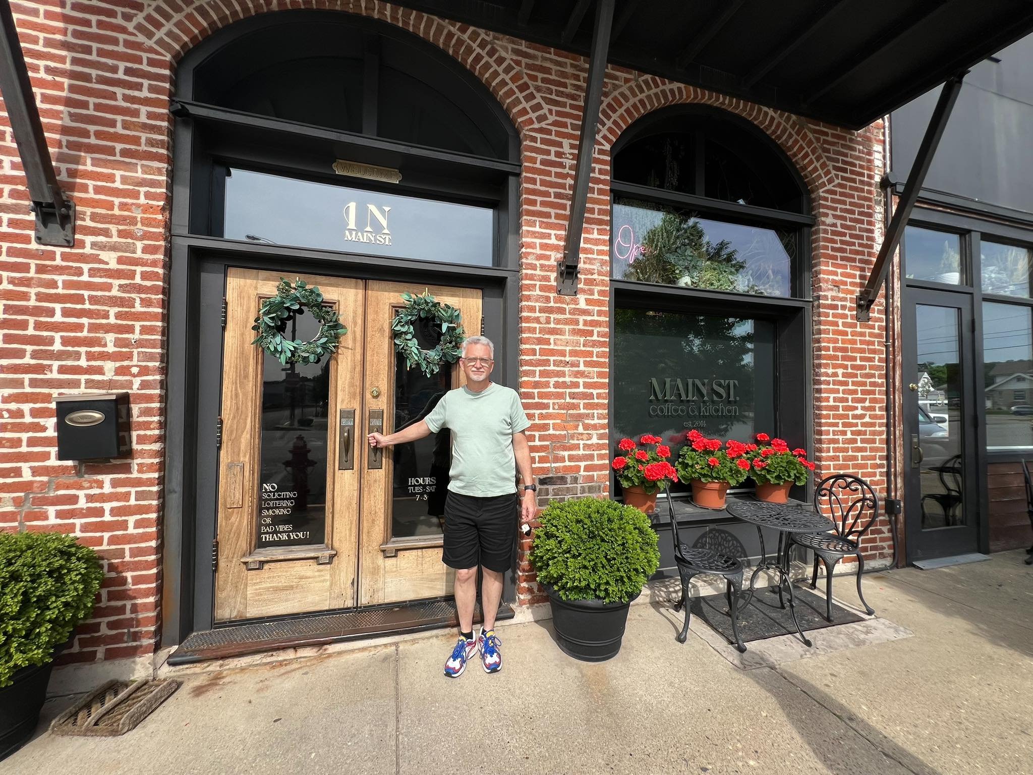 Enjoying Beecher&rsquo;s birthday with breakfast! We always enjoy our conversations with the owner, Brea!