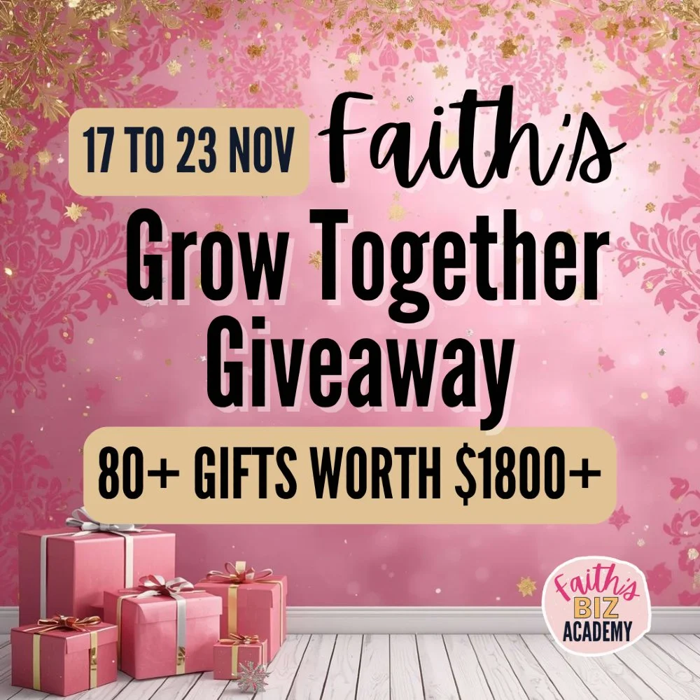 I'm participating in Faith's Grow Together Giveaway!
80+ free resources just dropped ✨
 Holiday printables, planners, private label rights (PLR) templates, business tools, kids' activities, content prompts&hellip; ALL of it.
Live Nov 17&ndash;23 only