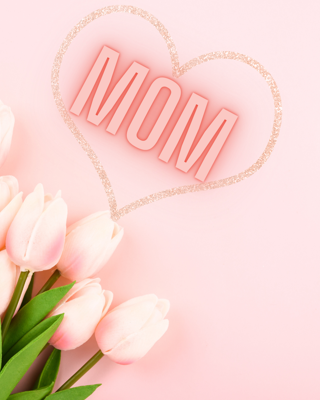 Mom letters inside heart with tulips