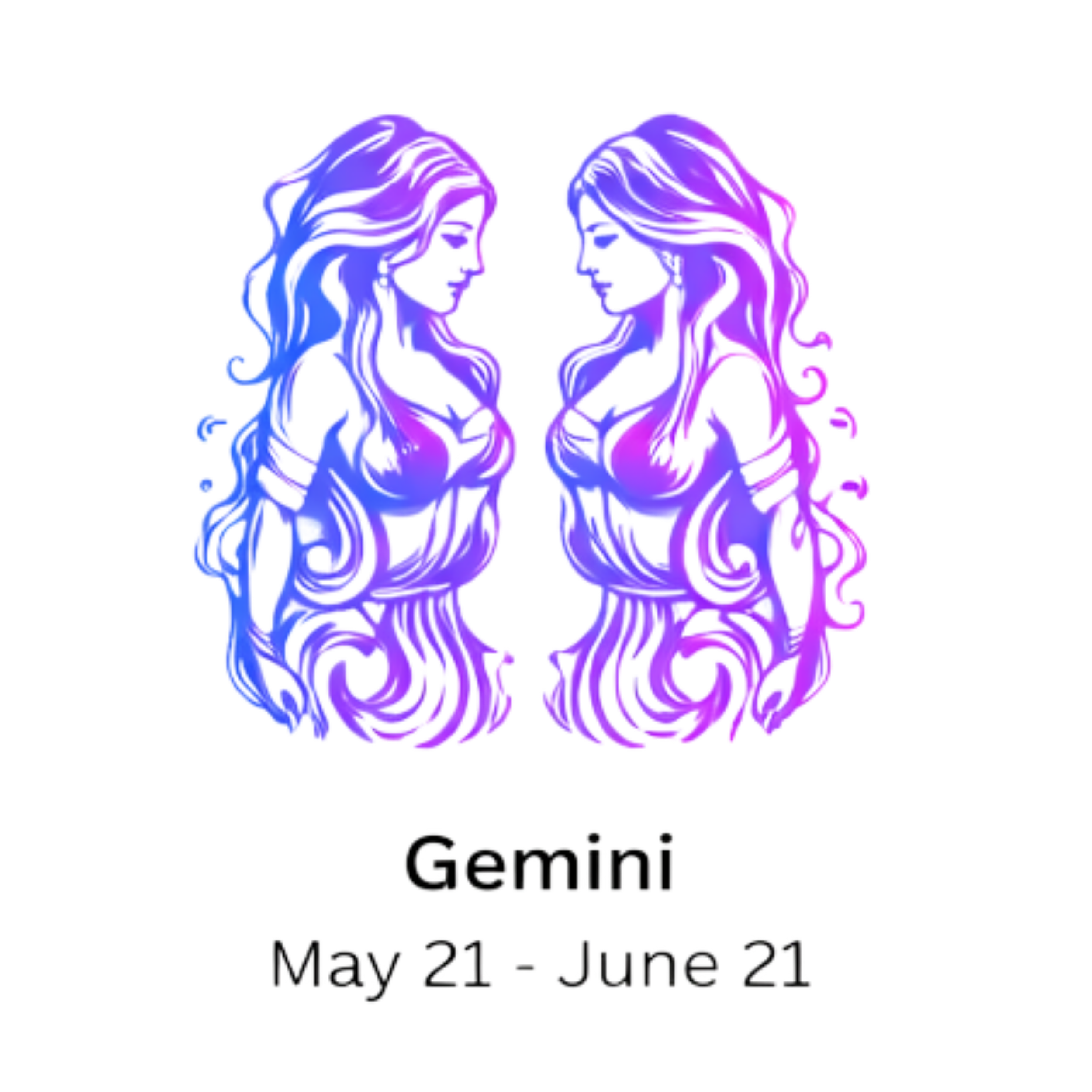Twins facing each other. Gemini Astrology Zodiac Sign. Purple iridescent color. Made by a Real Witch Horoscopes.