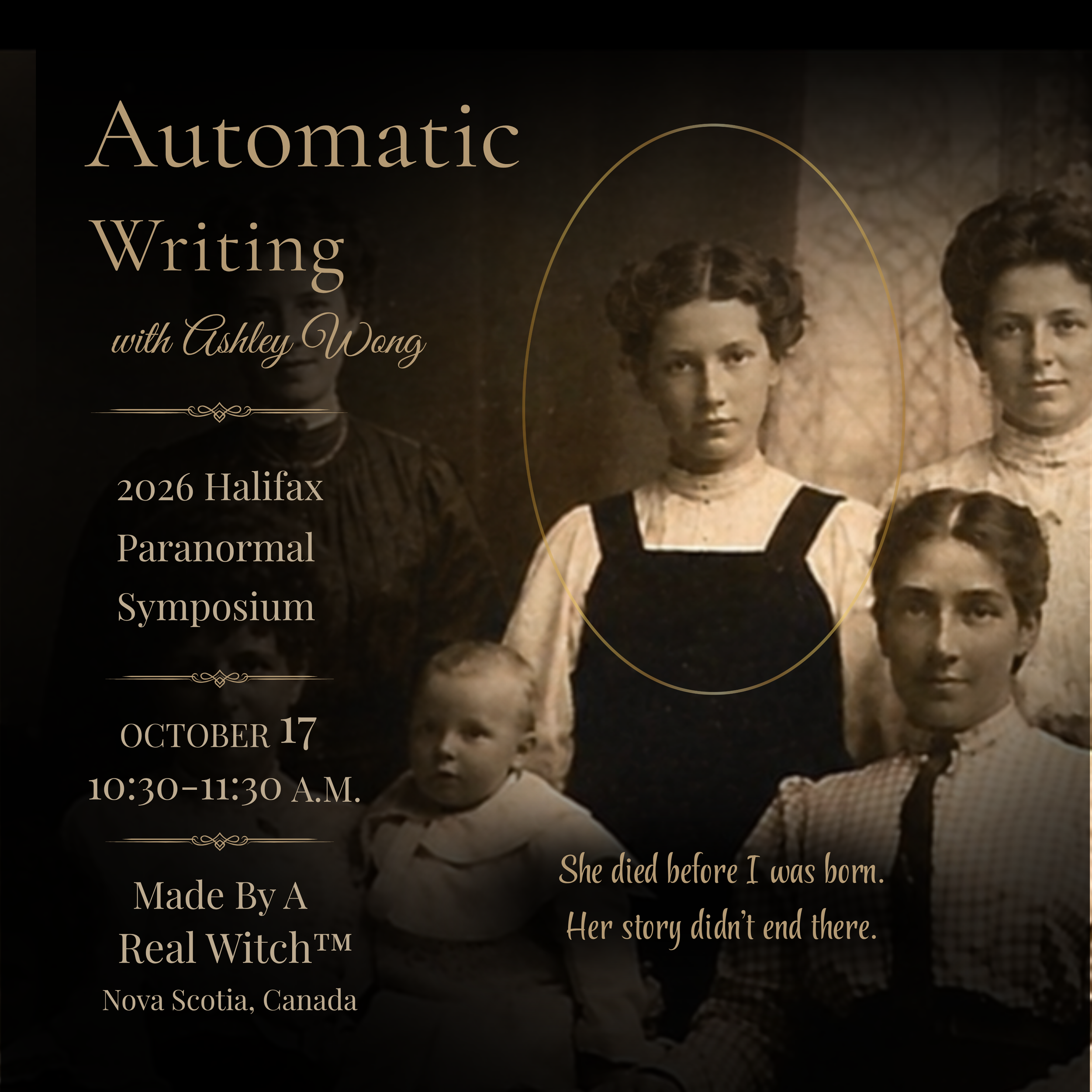 Historical family photograph featuring Ashley Wong's Great-Great-Aunt Freda, whose involvement in mediumship and divination forms part of Ashley's family history and Automatic Writing workshop.