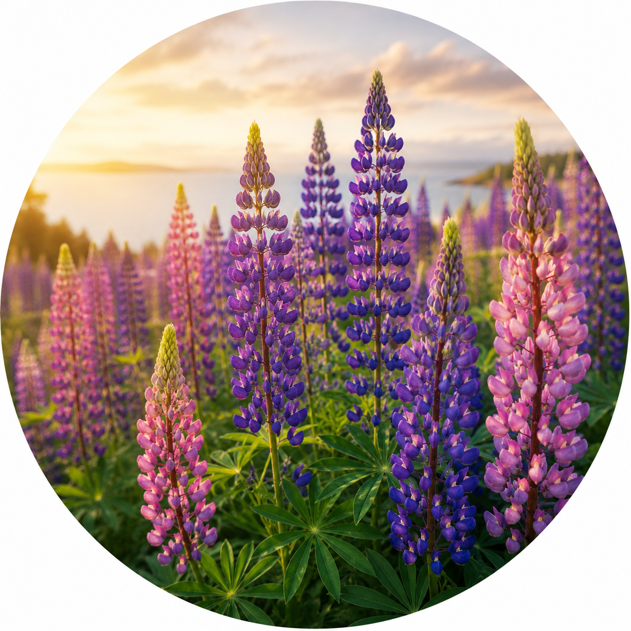 Colorful wild lupines blooming along a summer roadside, representing Green Life in the Whispers of the Wild series created by Made by a Real Witch™.