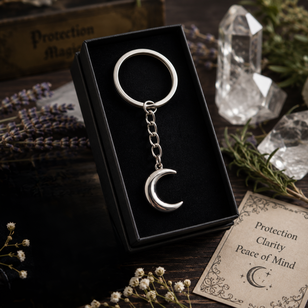 Crescent Moon Protection Keychain - Spell Cast for Safe Travel