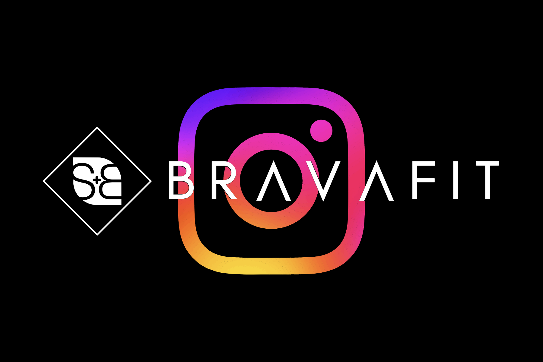 bravafit logo with instagram logo on a black background