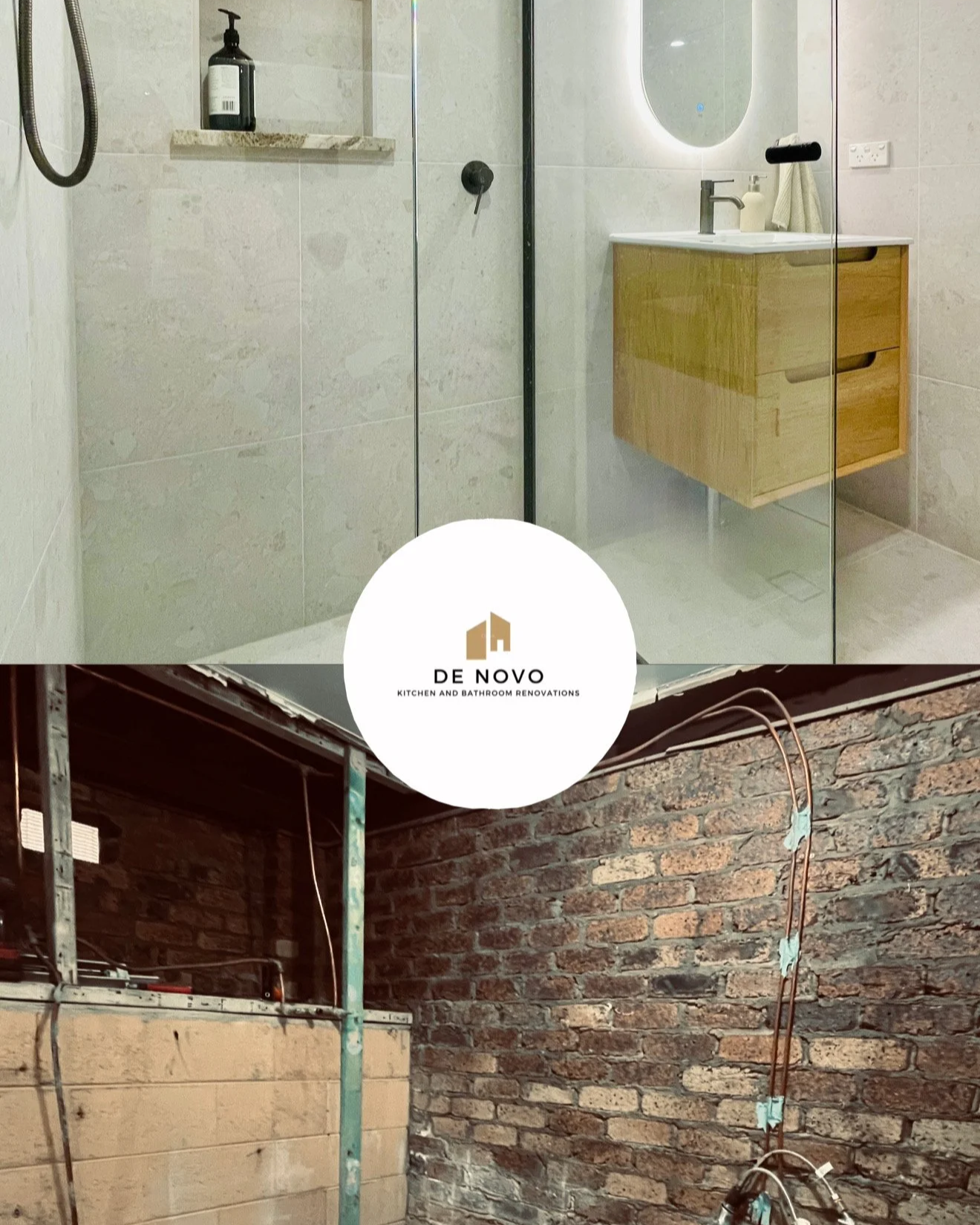 Before and after bathroom renovation, demolition, bathroom design, modern and up to date bathroom done by De Novo Homes in Daisy Hill, Brisbane, Logan