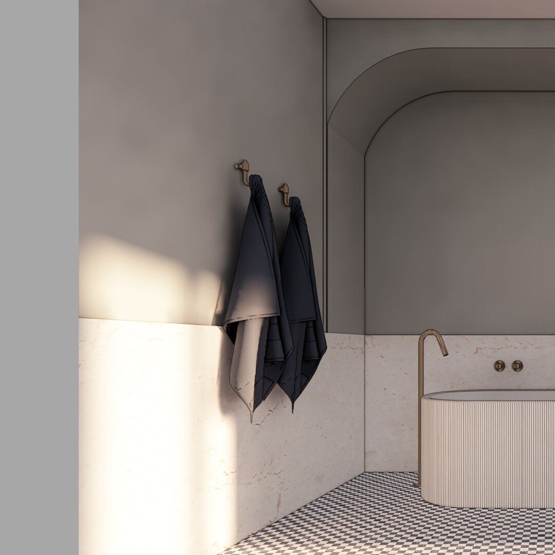 A combination of symmetrical and a- symmetrical design in this relaxing bathing space for our Clovelly project. Who ever said you can't do everything at once?!😅 Check the grid for the other half👉🤍

#bathroomdesign #beautifulbathrooms #timelessinte