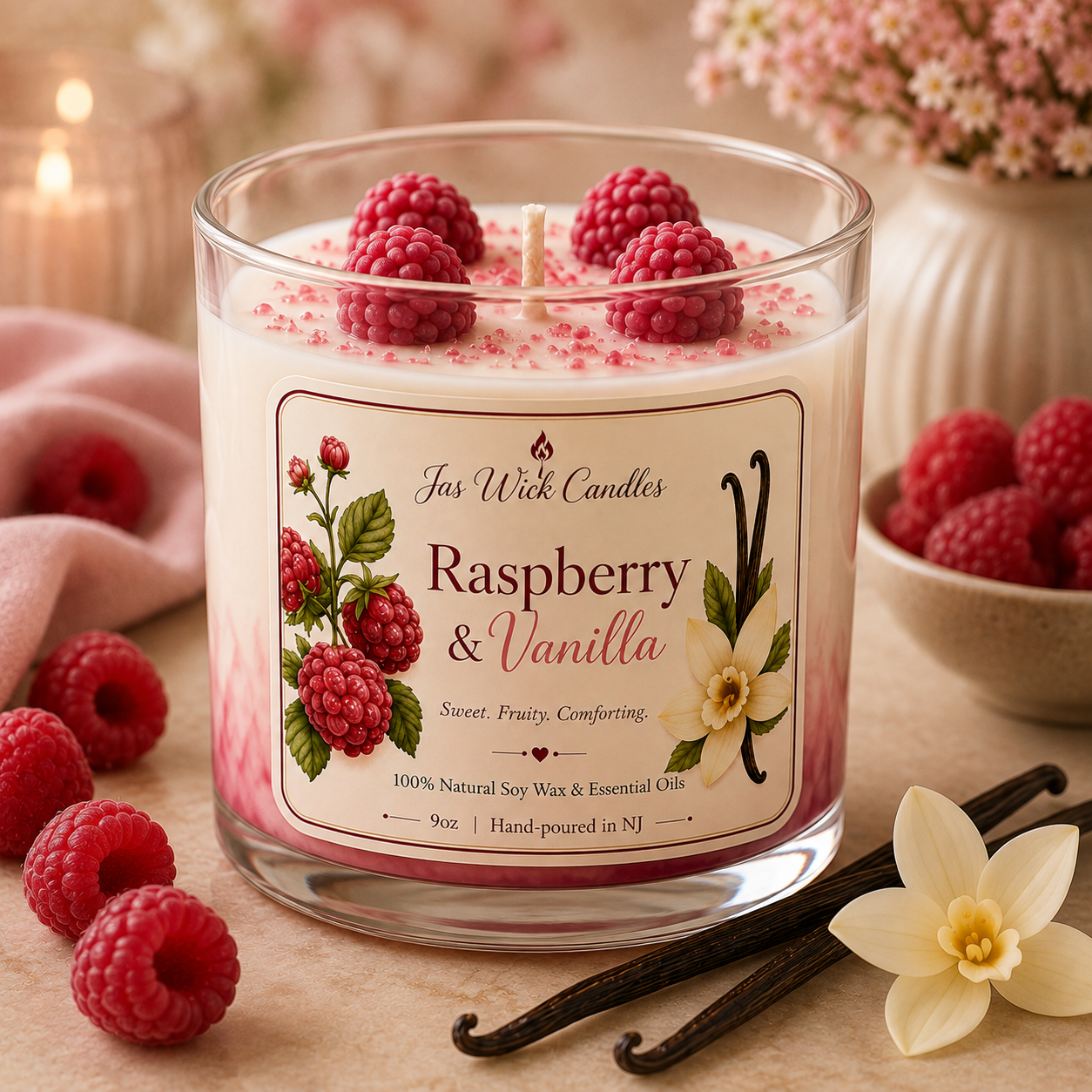 Raspberry & Vanilla Candle 🍓🤍