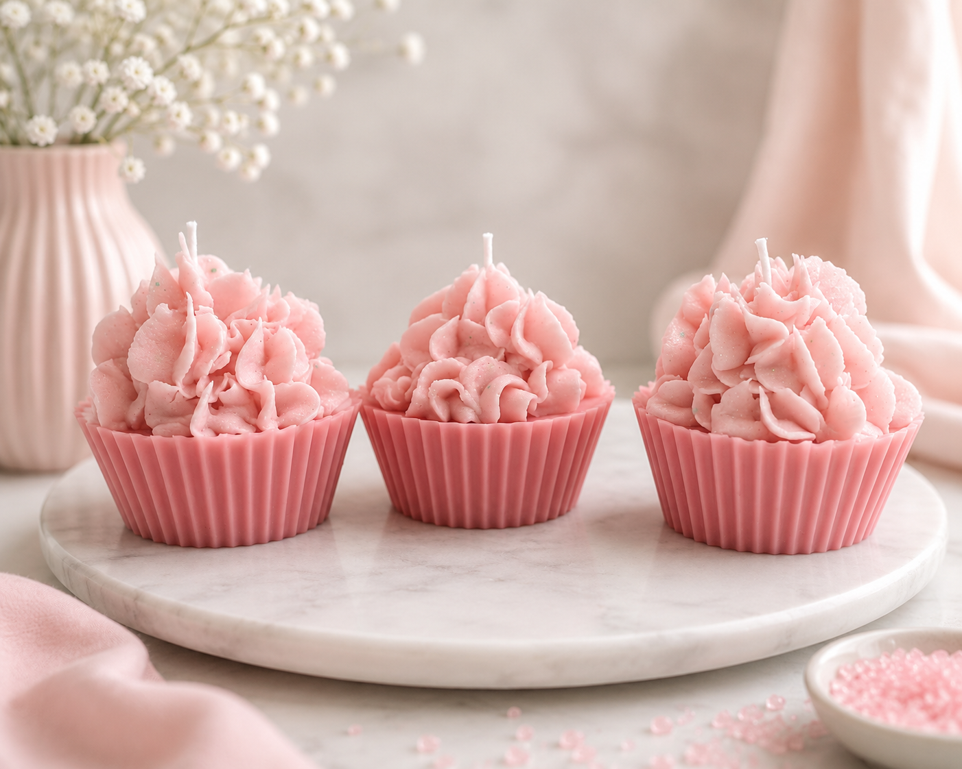 🧁 Pink Sugar Cupcake Candle